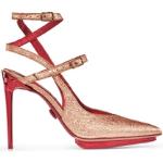 Goldene Sexy High Heels & Stiletto-Pumps aus Leder Größe 39 mit Absatzhöhe über 9cm 