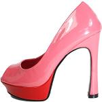 Pinke Lack-Optik Party-Shoe Offene Peep Toe Pumps in Breitweite aus Lackleder für Damen Größe 35 