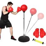 Punchingball Set mit Boxhandschuhen, Boxsack Set 125-140 cm Höhenverstellbar Boxstand Trainer Standboxball, Geschwindigkeit Boxen Sport, für Erwachsene Jungen und Mädchen
