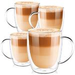 PunPun Klare Kaffeetasse 4Er-Set, Doppelwandige Isolierte Kaffeetassen, Perfekte Größe Für Trinkglas, Tassen Mit Großem Griff, 12,9 Unzen. 380 Ml …