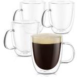 PunPun Glaswaren Große Klare Kaffeetassen 4Er-Set, Doppelwandige Isolierte Glasbecher Mit Griff, Thermoglas-Kaffeetassen À 500 Ml …