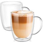 PunPun Klare Kaffeetassen 2Er-Set, Glas Für Kaffee, Doppelwandige Isolierglasbecher Mit Großem Griff, Klare Tassen Je 12,9 Unzen, 380 Ml …
