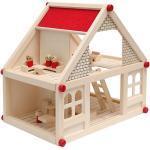 Puppenhaus aus Holz - Kinder Puppenstube mit Möbeln und Figuren braun