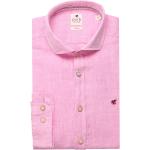 Rosa Unifarbene Casual Langärmelige pure Kentkragen Hemden mit Kent-Kragen aus Leinen für Herren 