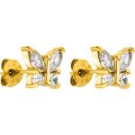 Goldene Purelei Schmetterling Ohrringe mit Insekten-Motiv Vergoldete aus Stahl mit Zirkonia für Damen 