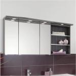 Puris Swing Spiegelschrank 140 x 15 x 68 cm, mit LED Einbaustrahlern, Regal rechts anthrazit hochglanz