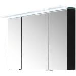 Puris Swing Spiegelschrank - 90 cm, 3 Doppel-Spiegeltüren, 1 Gesimsboden mit LED-Flächenleuchte, 6 Glasfachböden- B: 900 H: 660 T: 150