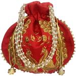 Purpledip Potli Bag (Clutch, Drawstring Purse) For Women With Intricate Gold Thread & Sequin Embroidery Work, Rote Pfauen, Large