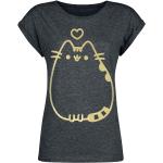 Anthrazitfarbene Melierte Pusheen Katzen-Shirts mit Katzenmotiv für Damen Größe XS 