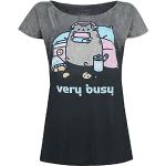 Dunkelgraue Pusheen Katzen-Shirts mit Tiermotiv aus Baumwolle für Damen Größe XXL 