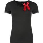 Schwarze Rockabilly Pussy Deluxe T-Shirts mit Rüschen für Damen Größe XS 