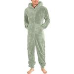 Mintgrüne Unifarbene Langärmelige Pyjamas lang mit Reißverschluss aus Polyester für Herren Größe XXL für den für den Winter 