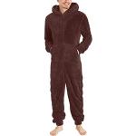 Braune Unifarbene Langärmelige Pyjamas lang mit Reißverschluss aus Polyester für Herren Größe 5 XL für den für den Winter 