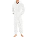 Weiße Unifarbene Langärmelige Pyjamas lang mit Reißverschluss aus Polyester für Herren Größe L für den für den Winter 