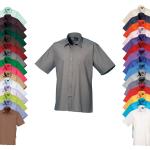 Auberginefarbene Kurzärmelige Premier Workwear Herrenkurzarmhemden mit Knopf aus Popeline 
