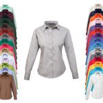 Khakifarbene Langärmelige Premier Workwear Damenlangarmhemden mit Knopf aus Popeline Größe L 