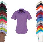 Auberginefarbene Kurzärmelige Premier Workwear Damenarbeitshemden mit Knopf aus Popeline Größe XXL 