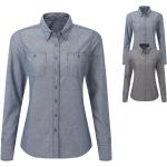 Graue Langärmelige Premier Workwear Bio Button Down Kragen Damenjeanshemden mit Knopf aus Baumwolle trocknergeeignet Größe L 