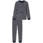 Dunkelblaue Schiesser Bio Lange Kinderschlafanzüge aus Baumwolle für Mädchen Größe 176 