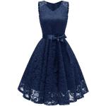 Blaue Vintage Ärmellose V-Ausschnitt Festliche Kleider für Damen Größe XL für Partys für den für den Sommer 