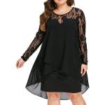 Schwarze Langärmelige Rundhals-Ausschnitt Chiffon-Abendkleider aus Chiffon enganliegend für Damen Größe 5 XL für Partys 