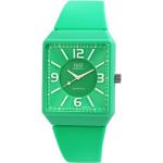 Grüne Q&Q Rechteckige Quarz Herrenarmbanduhren aus Acrylglas mit Analog-Zifferblatt mit Kunststoff-Uhrenglas mit Silikonarmband 