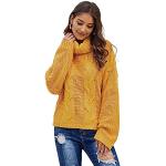 Reduzierte Gelbe Unifarbene Casual Langärmelige Strickpullover aus Wolle für Damen Größe M für den für den Herbst 