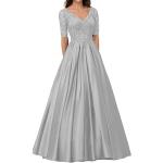 Silberne Elegante Langärmelige Maxi Lange Abendkleider aus Spitze für Damen Größe L Große Größen für Hochzeitsgäste 