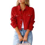 Rote Streetwear Mini Übergangsjacken mit Knopf aus Denim für Damen Größe XL für Partys für den für den Sommer 