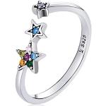 Nickelfreie Silberne Sterne Diamantringe glänzend aus Silber mit Zirkonia stapelbar für Kinder 