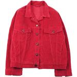 Rote Unifarbene Atmungsaktive Mini Übergangsjacken aus Cord Cropped für Damen Größe XXL Große Größen für den für den Herbst 