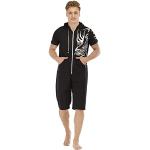 Schwarze Pyjamas kurz mit Reißverschluss für Herren Übergrößen 1-teilig für den für den Sommer 