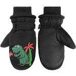 Schwarze Skater Kinderhandschuhe mit Dinosauriermotiv aus PU für Jungen Größe 5 für den für den Winter 