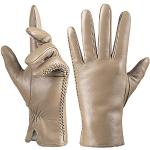 Beige Touchscreen-Handschuhe aus Leder für Damen Größe S für den für den Winter 