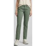 Khakifarbene Unifarbene Slim Fit Jeans mit Reißverschluss aus Baumwolle für Damen Größe XS Weite 34, Länge 32 