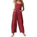 Rote Unifarbene Ethno Ärmellose Lange Overalls mit Knopf aus Polyester für Damen Größe M für den für den Sommer 
