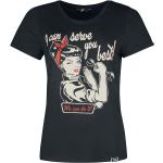 Schwarze Rockabilly Kurzärmelige Queen Kerosin T-Shirts für Damen Größe XS 