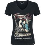 Schwarze Pin Up Queen Kerosin V-Ausschnitt T-Shirts für Damen Größe XXL 