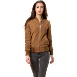 Reduzierte Braune Trendzone College-Jacken & Baseball-Jacken mit Reißverschluss aus Veloursleder für Damen Übergrößen für den für den Herbst 