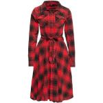 Rote Vintage Langärmelige Queen Kerosin V-Ausschnitt Herbstkleider mit Knopf aus Baumwolle für Damen Größe XS 