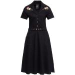 Schwarze Bestickte Vintage Kurzärmelige Queen Kerosin Freizeitkleider mit Reißverschluss aus Baumwolle für Damen Größe L 