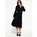 Schwarze Unifarbene Langärmelige Queen Kerosin Herbstkleider mit Knopf aus Baumwolle für Damen Größe 3 XL 
