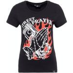 Reduzierte Schwarze Pin Up Kurzärmelige Queen Kerosin Rundhals-Ausschnitt T-Shirts aus Baumwolle für Damen Größe XS 