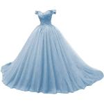 Hellblaue Ärmellose Jaeden Cinderella Maxi Schulterfreie Lange Abendkleider aus Tüll für Damen Größe XS zum Abschlussball 