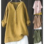 Khakifarbene Casual Stehkragen Tunika-Blusen für Damen Große Größen für den für den Sommer 