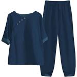 Marineblaue Unifarbene Casual Leinenhosen aus Baumwolle für Damen Größe L für den für den Herbst 