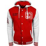 R-Neal College Jacke Herren Kapuzenpullver Collegejacke Sweatshirt College Sweater 76-1, Größe:L, 6876-1:Rot/Weiß