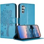 Blaue Retro Samsung Galaxy A25 Hüllen Art: Flip Cases mit Bildern aus Glattleder klappbar 
