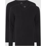 Schwarze Langärmelige RAGMAN Pima V-Ausschnitt T-Shirts aus Baumwolle für Herren Größe XL 2-teilig 
