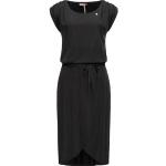 Schwarze Bestickte Kurzärmelige RAGWEAR Nachhaltige Rundhals-Ausschnitt Shirtkleider aus Jersey für Damen Größe XS 